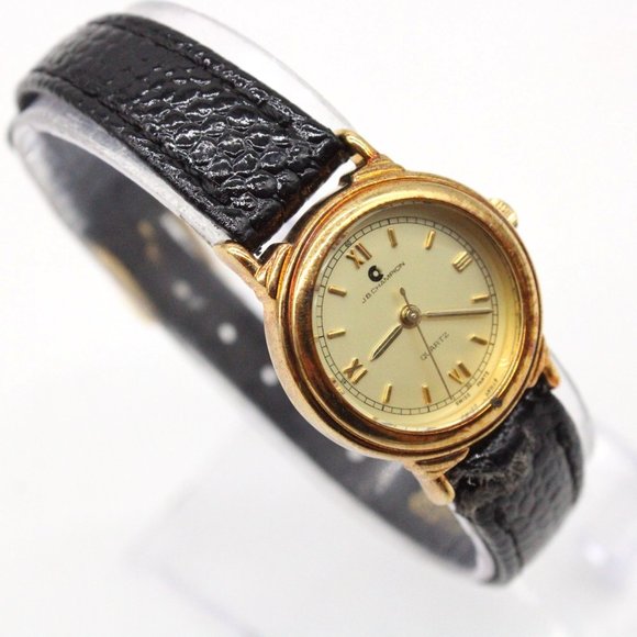 J.B Champion Watch Womens Gold Tone Stainless Steel Real Leather Band Gold Dial - Picture 4 of 8